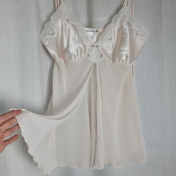 Linea Donatella Fly Away Baby Doll Satin Chiffon Lace Trim Pale Peach Size M - Picture 2 of 7